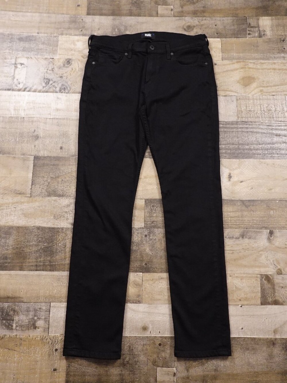 PAIGE Lennox Slim Straight Jeans Men's 33 Black Made in USA Stretch
